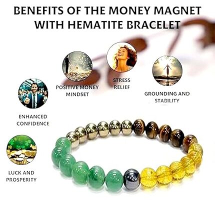 Shyam pyrite Natural Healing Bracelets for Men & Women | Certified 8mm–10mm Beads | Money Magnet & Wealth Attraction | Prosperity, Success, Protection, Luck & Stress Relief | Citrine & Green Aventurine Crystal Bracelet