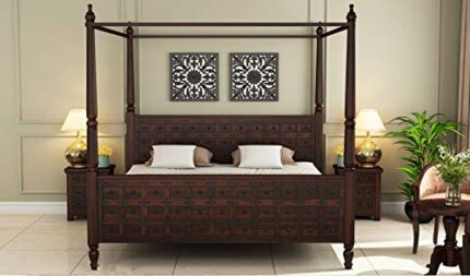 mp wood furnitu Sheesham Wood Poster Bed Without Storage King Size Bed for Bedroom Wooden Double Bed, Cot Furniture 1 Year Warrenty (King, Walnut)re